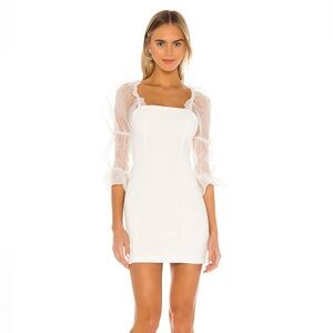 Amanda Uprichard White Mini Dress with Sheer Sleeves Tia Dress in Ivory